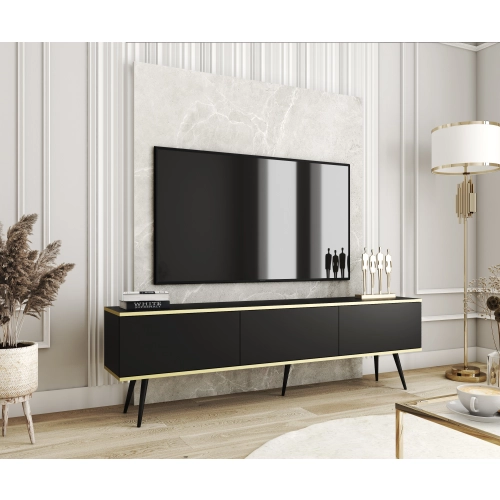 Szafka RTV Czarno - Złota  175 cm Noga Czarna - Złota